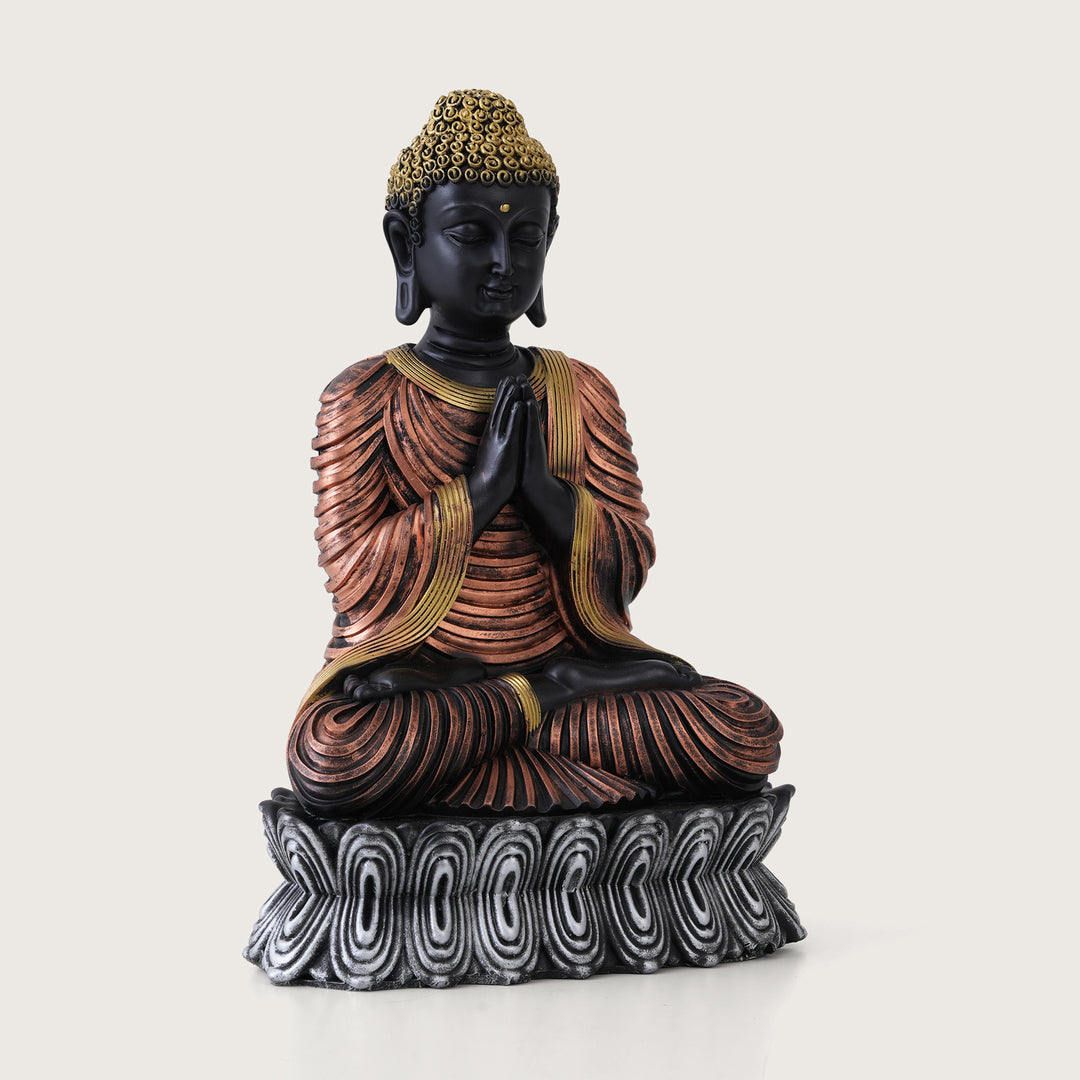 Serene Black & Bronze Greeting Buddha Statue