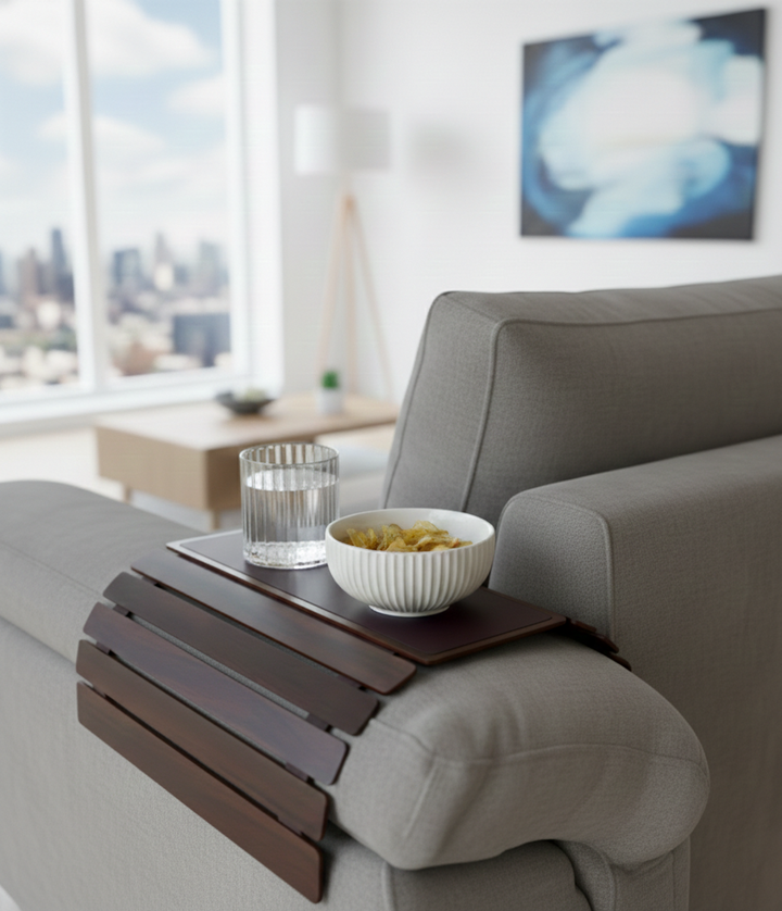 Elegant Flexible Sofa Armrest Tray Oak & Brown