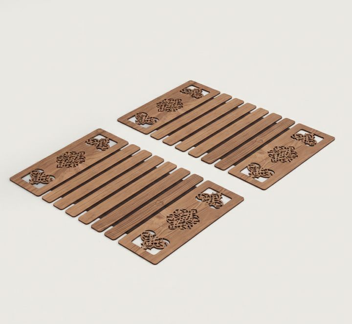 Artisan Oak-Tone Slat Placemats with Laser-Cut Medallions - Set of 2