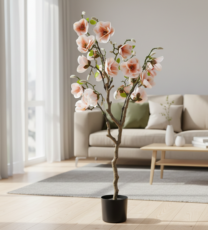 Artificial Blush Pink Magnolia Tree in Pot