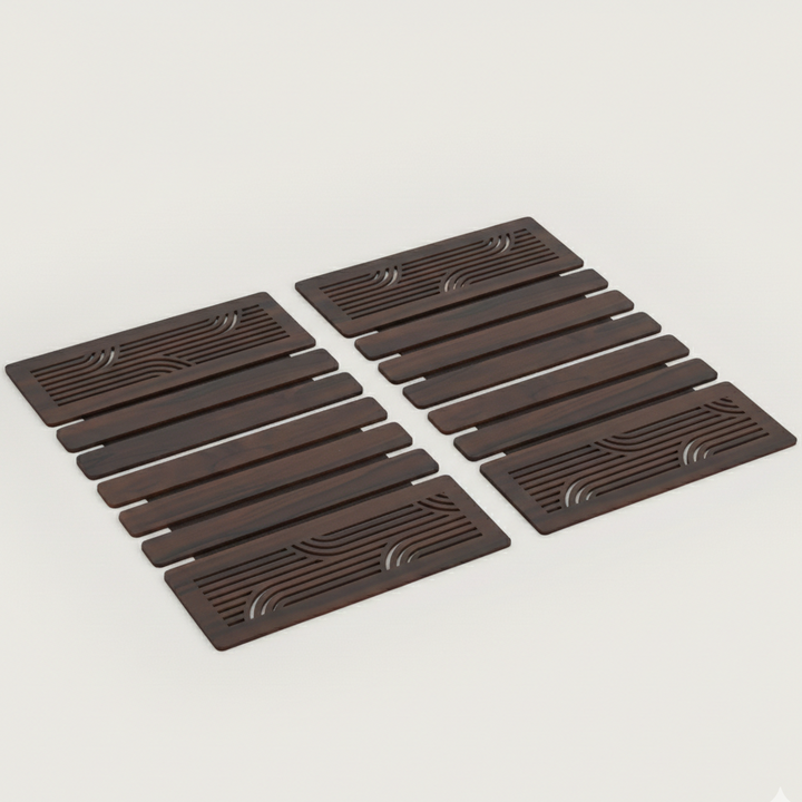 Contemporary Espresso Wave-Accent Slatted Placemats 12*18 Inch - Set of 2