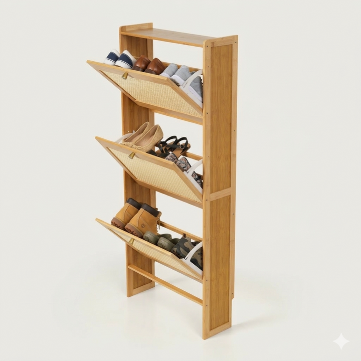Modern Woven Three-Drawer Shoe Organiser