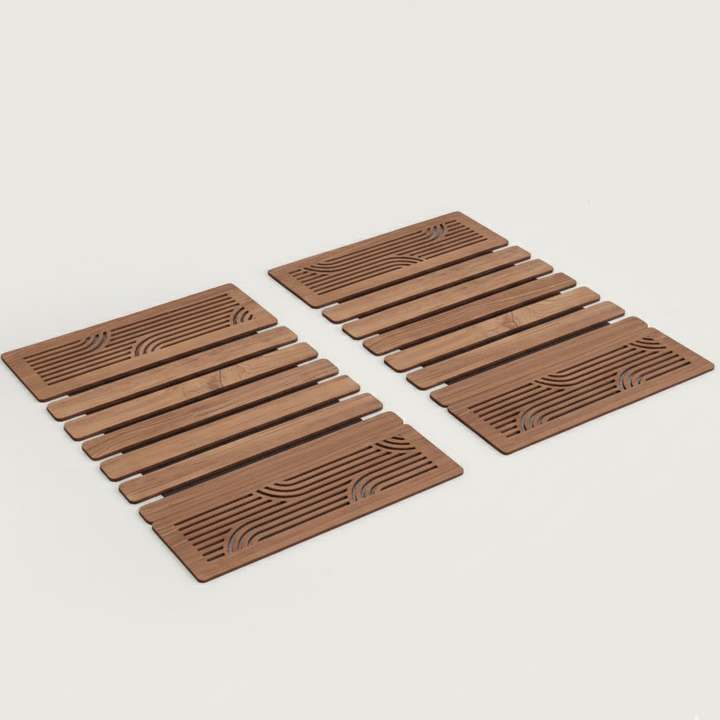 Ornate Medallion Oak-Tone Slatted Placemat 12*18 Inch - Set of 2