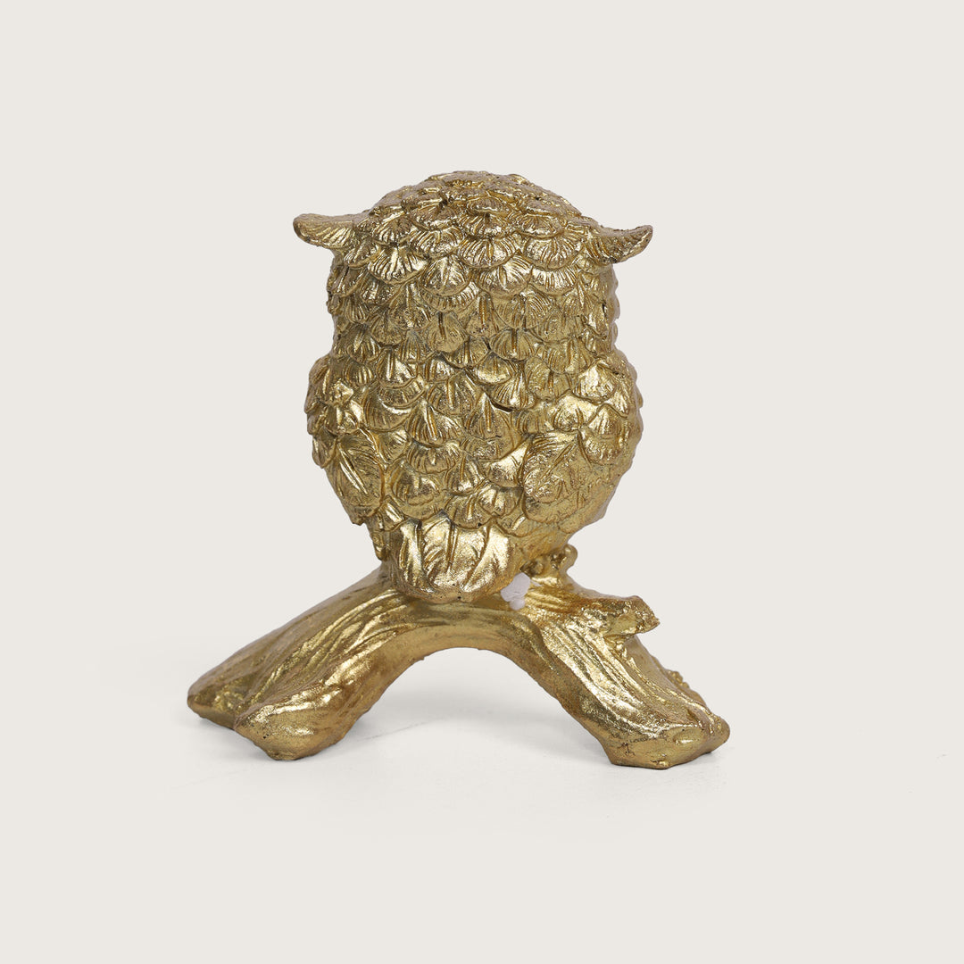 Owl on Branch Figurine Showpiece - Gold
