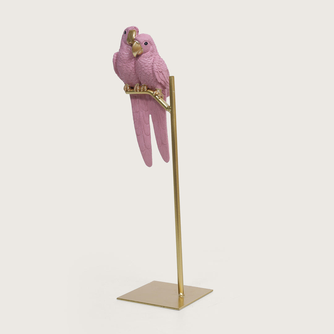 Love Birds on Metal Stand Showpiece - Pink