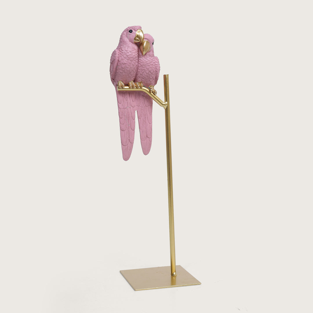 Love Birds on Metal Stand Showpiece - Pink