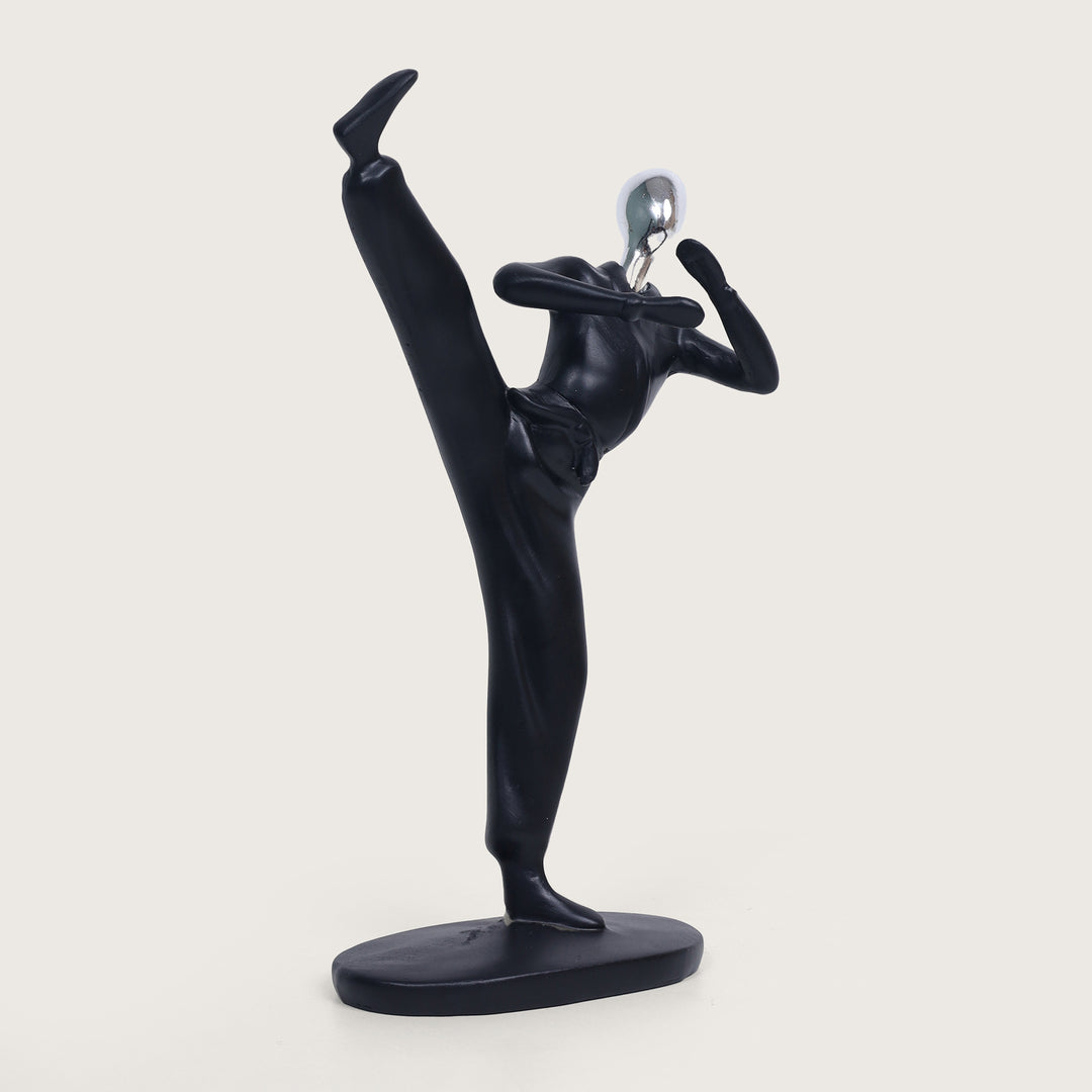 Kung-fu Man Figurine High Kick Pose Showpiece - Black