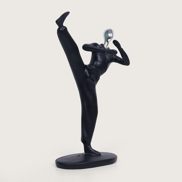 Kung-fu Man Figurine High Kick Pose Showpiece - Black
