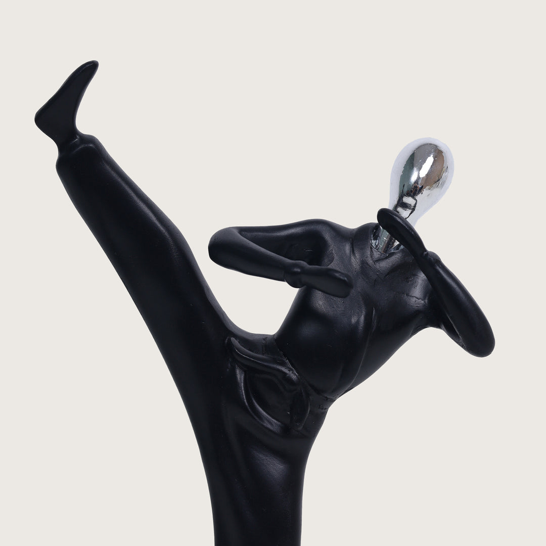 Kung-fu Man Figurine High Kick Pose Showpiece - Black