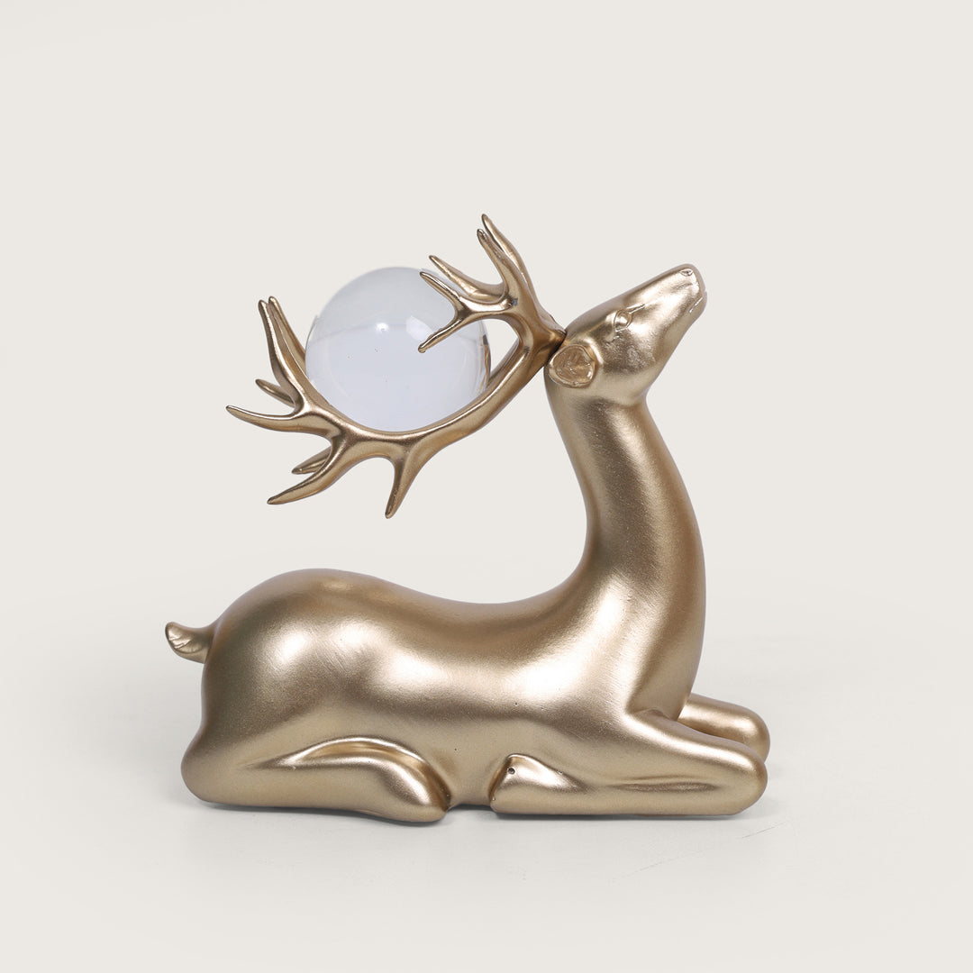 Golden Deer Pair Sculpture Showpiece - Gold