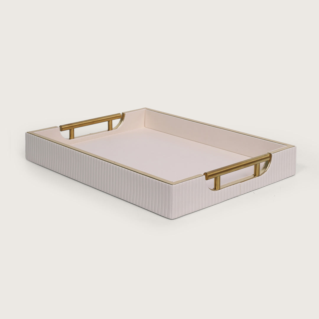 Serving Leather Tray Golden Edge Handle - Beige