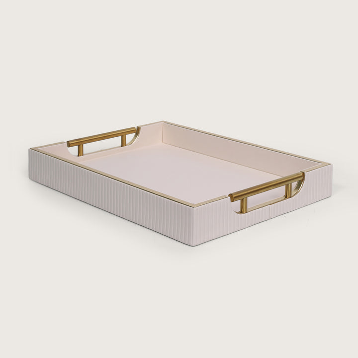Serving Leather Tray Golden Edge Handle - Beige