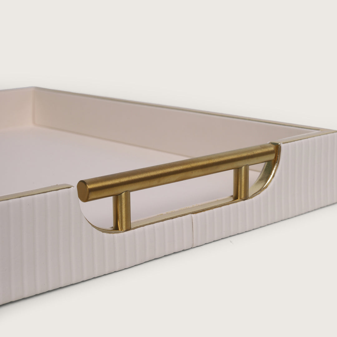 Serving Leather Tray Golden Edge Handle - Beige