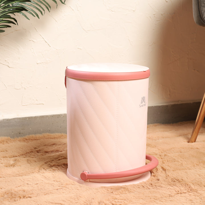 STITCHED Pedal Trash Can with Art Leather Pink 8 Ltr