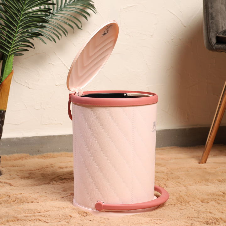 STITCHED Pedal Trash Can with Art Leather Pink 8 Ltr