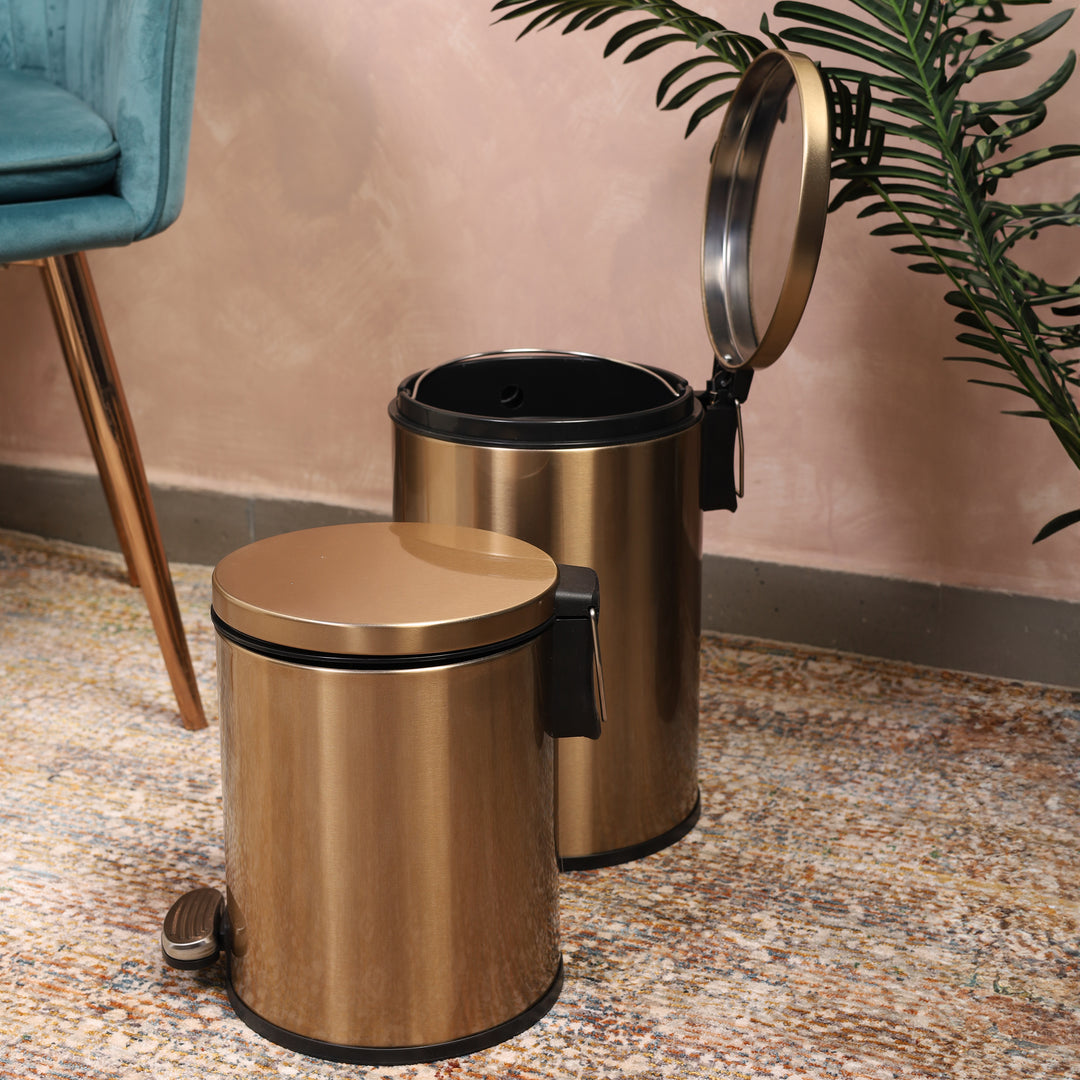 European Pedal Ss Trash Can | Soft Close Dustbin | Gold