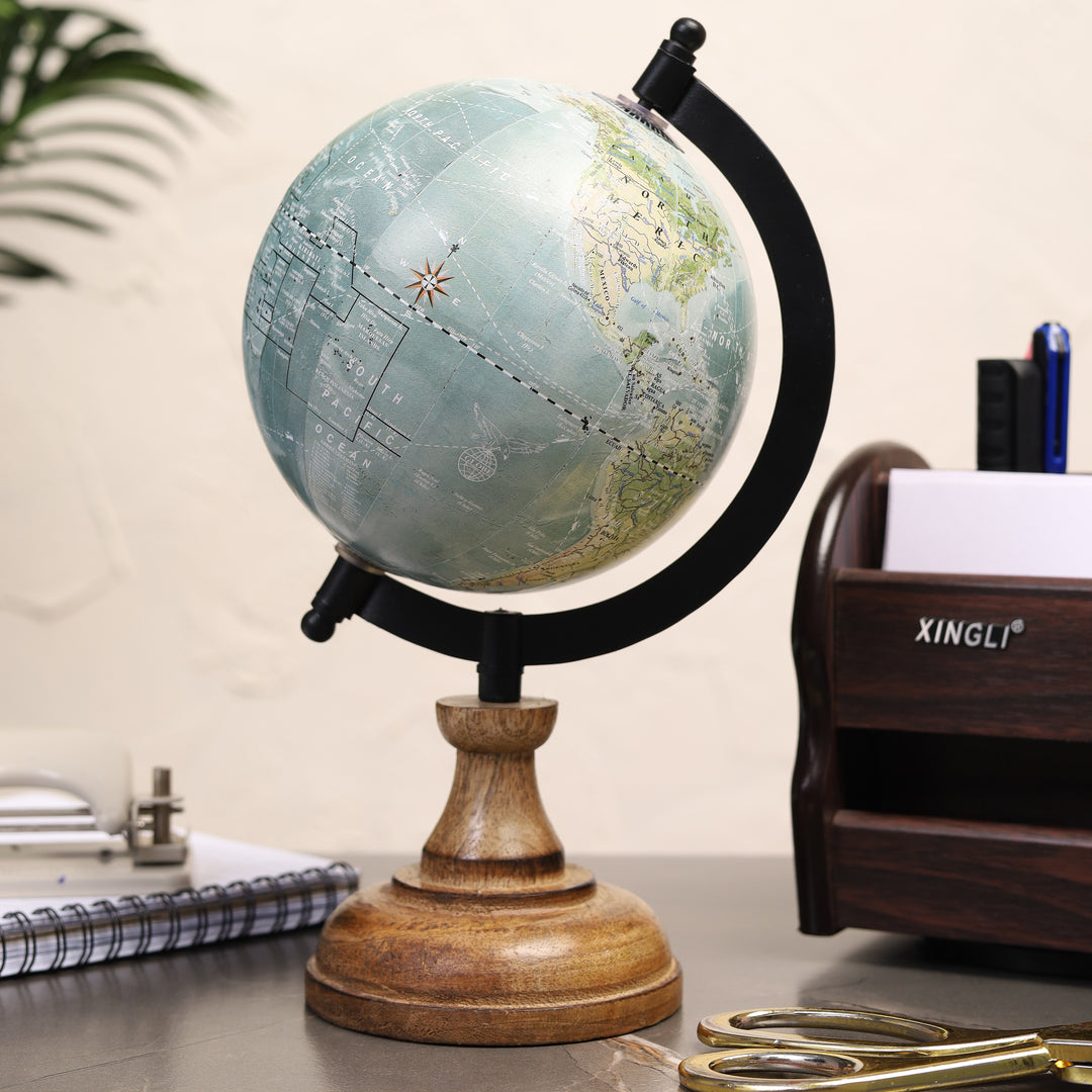 Wanderlust Globe Light Blue | Wooden Base