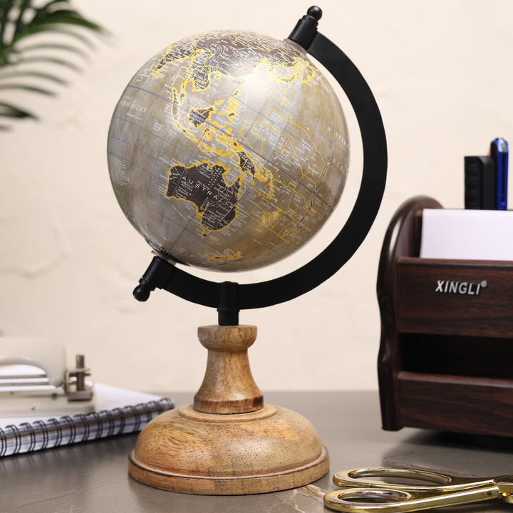 Wanderlust Globe Light Green | Wooden Base