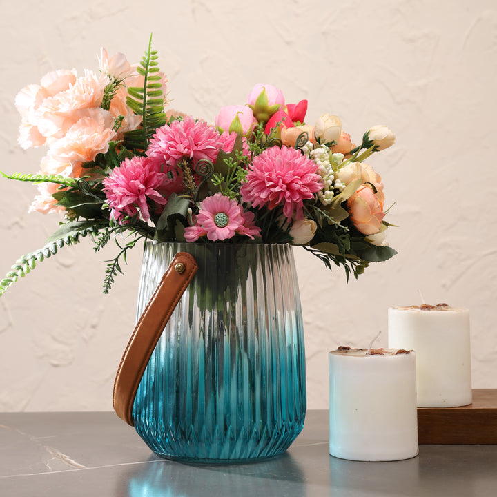 Waves Vase Fluted With Leather Strap