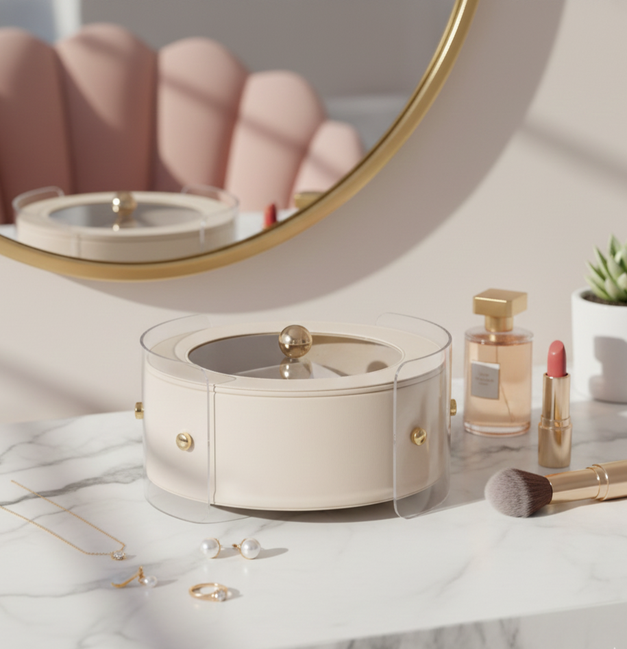 Luxury Round Organiser Storage Box With Lid