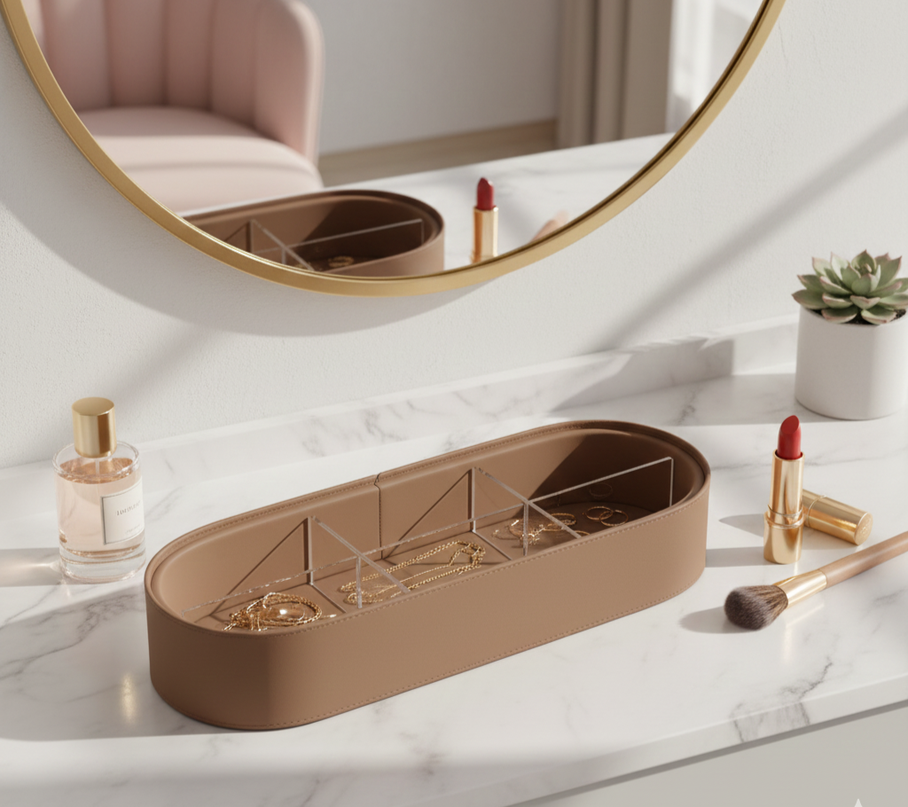 Luxe Leather Multicompartment Organizer Box Brown