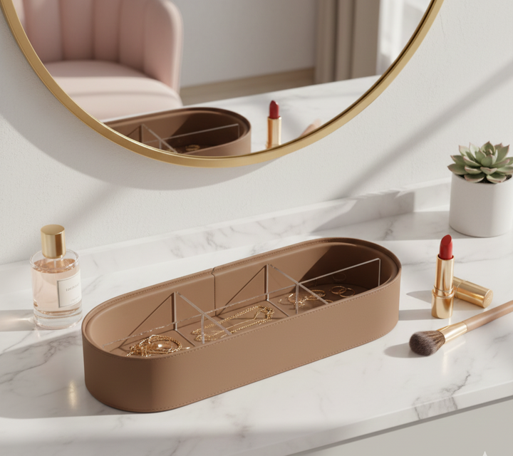 Luxe Leather Multicompartment Organizer Box Brown