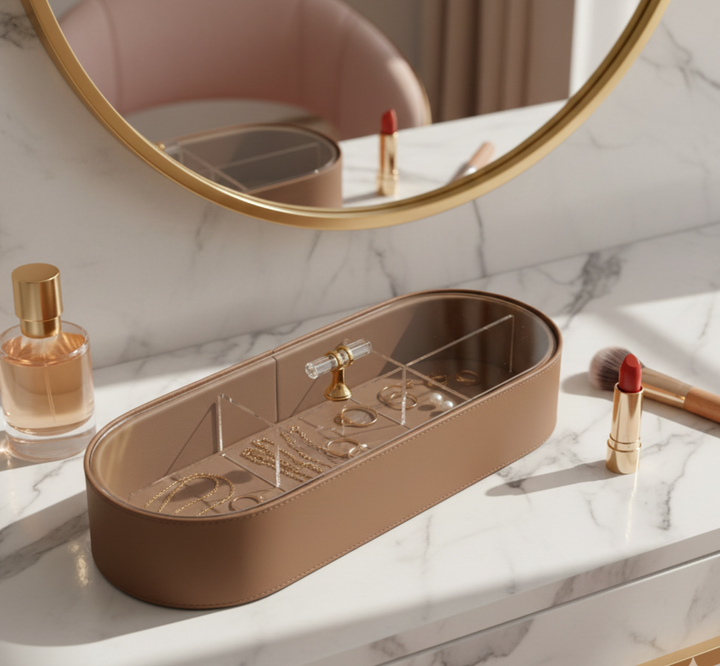 Luxe Leather Multicompartment Organizer Box Brown