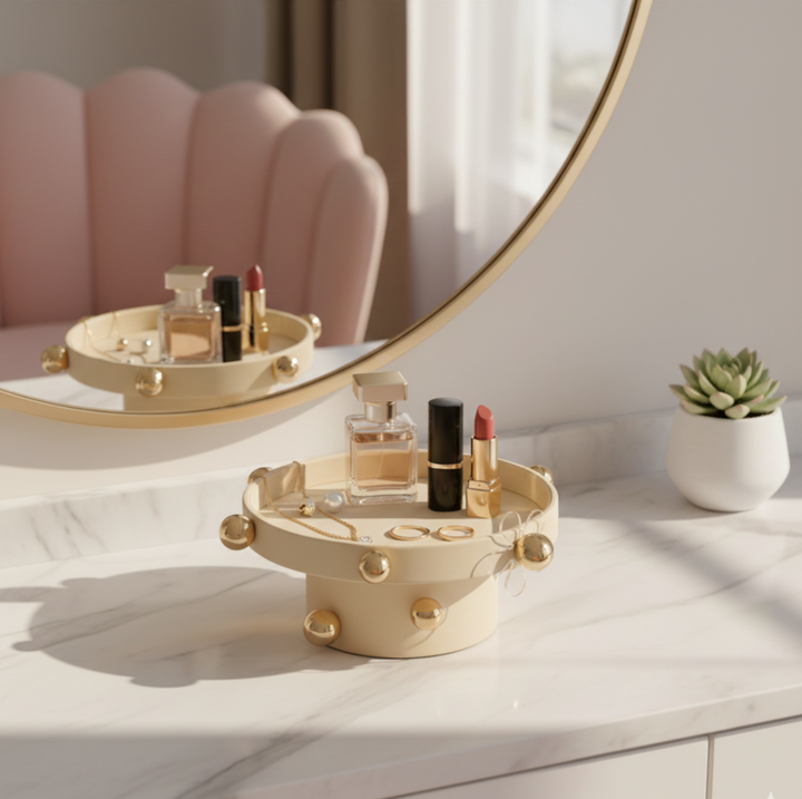 Luxe Sphere-Embellished Round Display with Acrylic Flower Accent