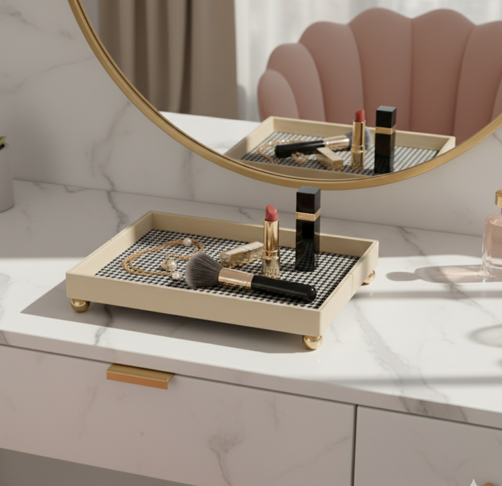 The Decorative Rectangular Tray Polished Gold Sphere Feet - Large