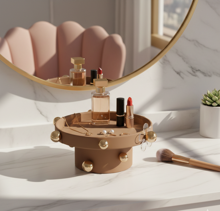 Luxe Sphere-Embellished Round Display with Acrylic Flower Accent