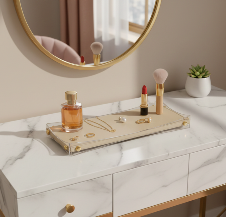 Curved Rectangular Desk Organizer Tray: Beige - Medium