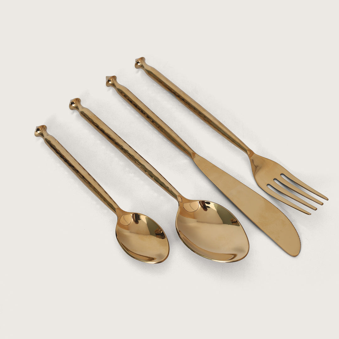 Golden Cutlery Set of 24 with Wooden Hanging Stand