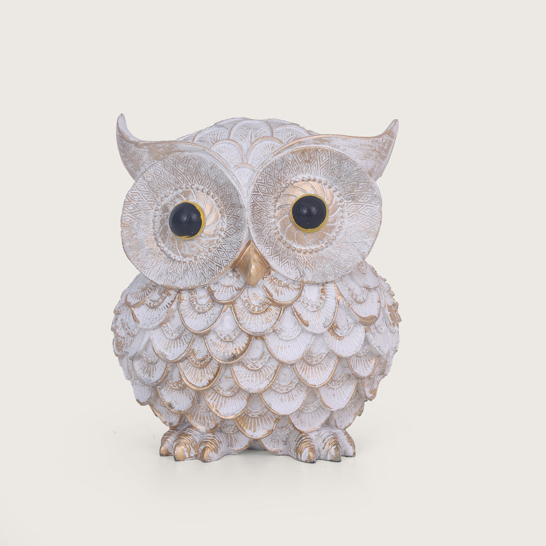 Modern Classy Owl Resin Showpiece - White