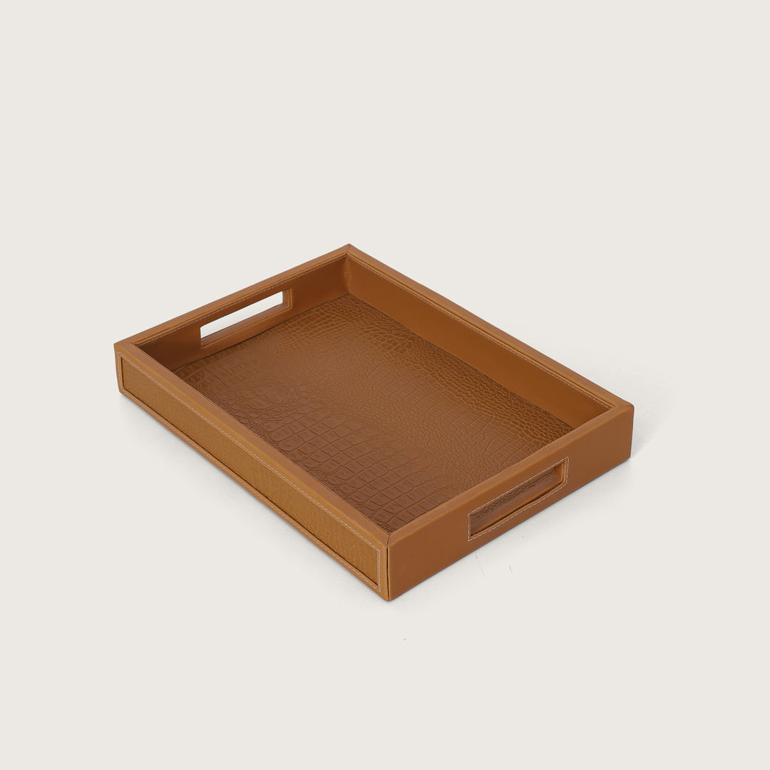 Crocodile Leather Pattern Tray Tan - Small