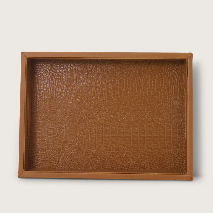 Crocodile Leather Pattern Tray Tan - Large