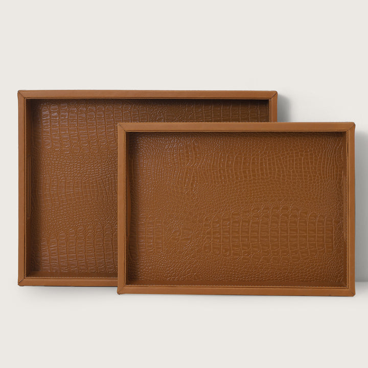 Crocodile Leather Pattern Tray Tan - Large