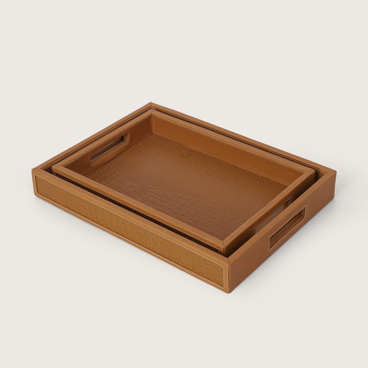 Crocodile Leather Pattern Tray Tan - Large