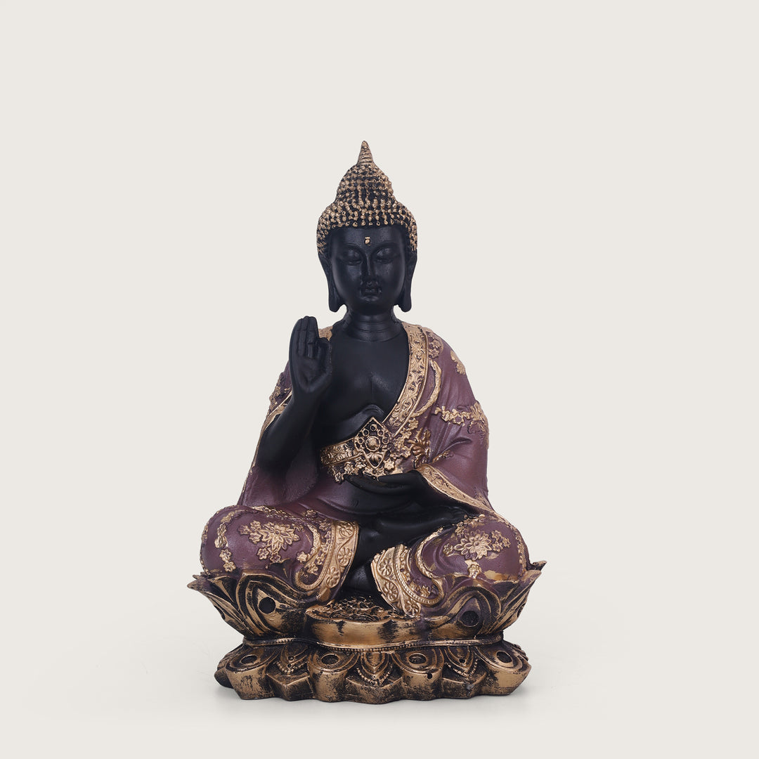 Serenity Lotus Buddha Black Idol - Medium