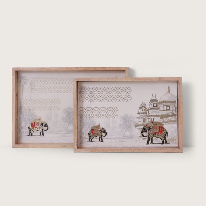 Elephant Tray Wooden Beige - Large