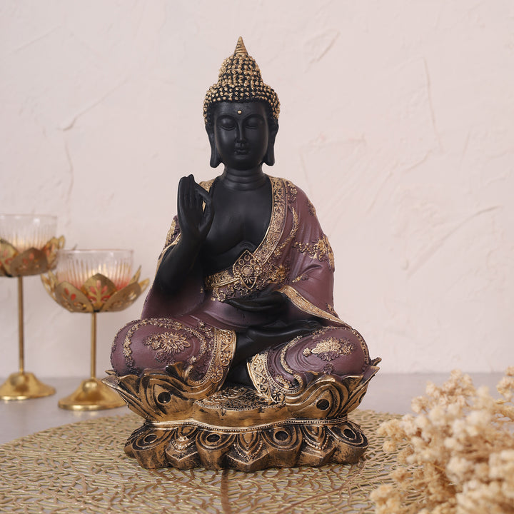 Serenity Lotus Buddha Black Idol - Medium