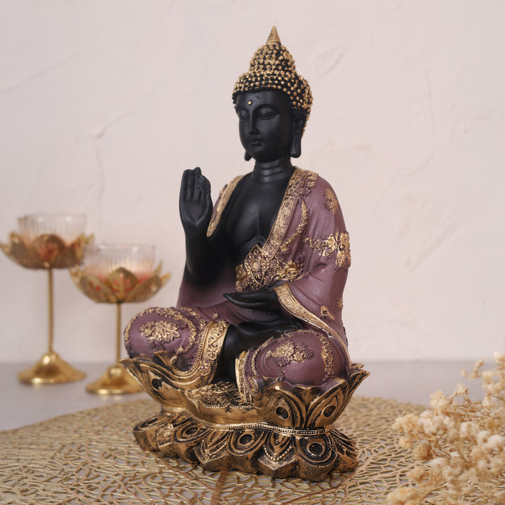 Serenity Lotus Buddha Black Idol - Medium