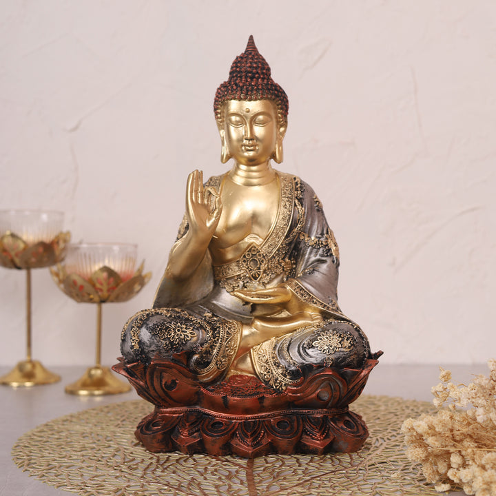 Serenity Lotus Buddha Gold Idol - Medium