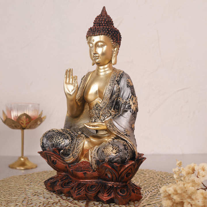 Serenity Lotus Buddha Gold Idol - Medium