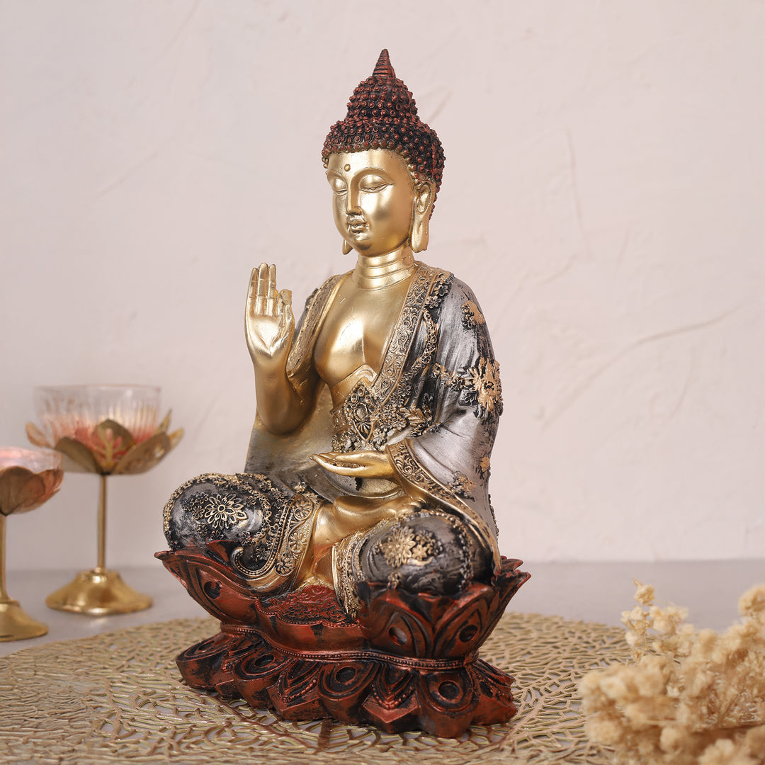 Serenity Lotus Buddha Gold Idol - Medium