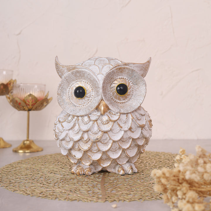 Modern Classy Owl Resin Showpiece - White