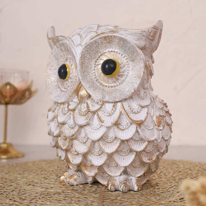 Modern Classy Owl Resin Showpiece - White