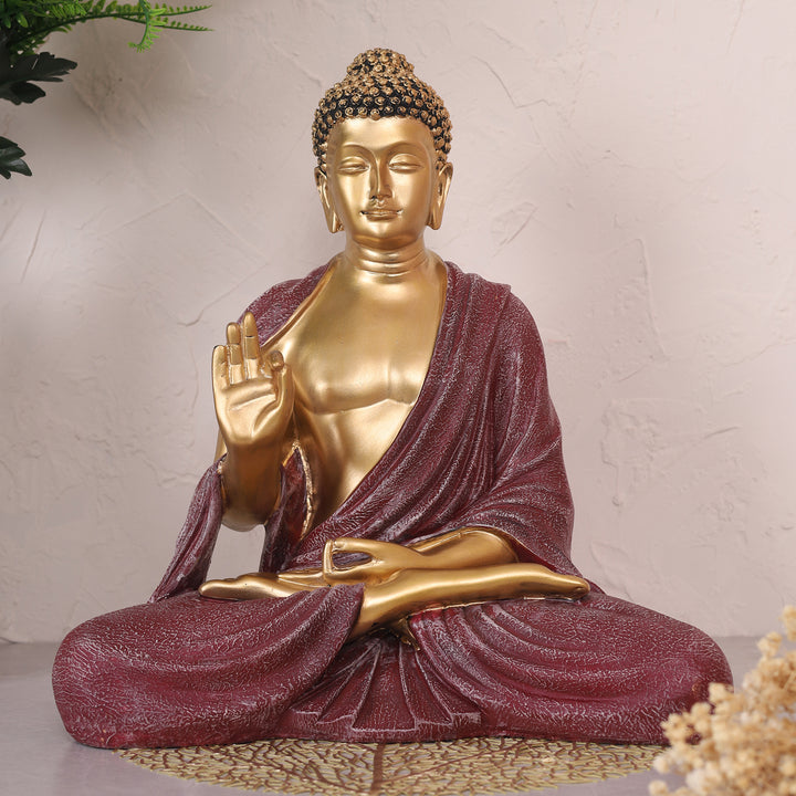 Serenity Buddha Large Idol - Gold&Red