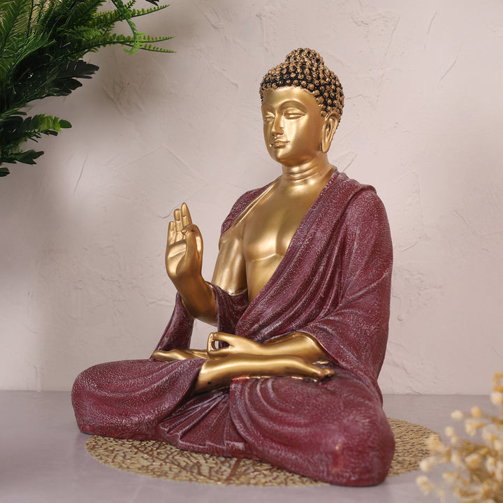 Serenity Buddha Large Idol - Gold&Red