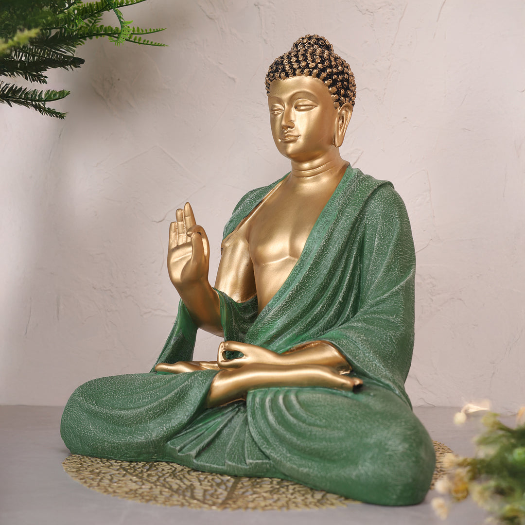 Serenity Buddha Large Idol - Gold&Green