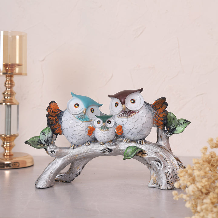 Owl Family On The Tree Branch Showpiece